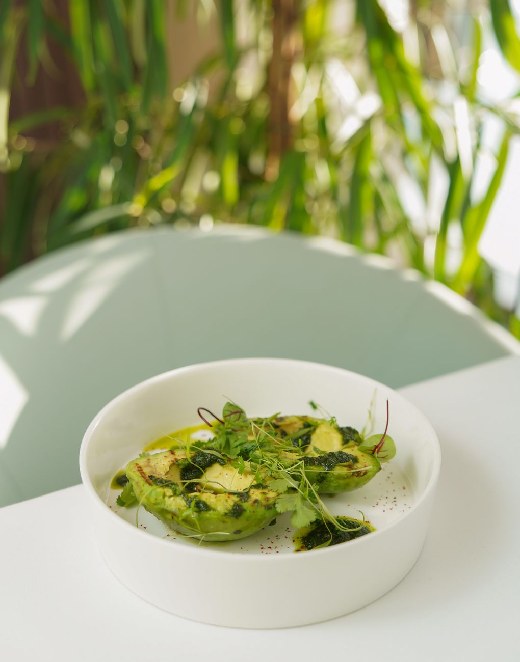 A balanced nutritious lunch bowl featuring avocado, organic grains, and clean greens