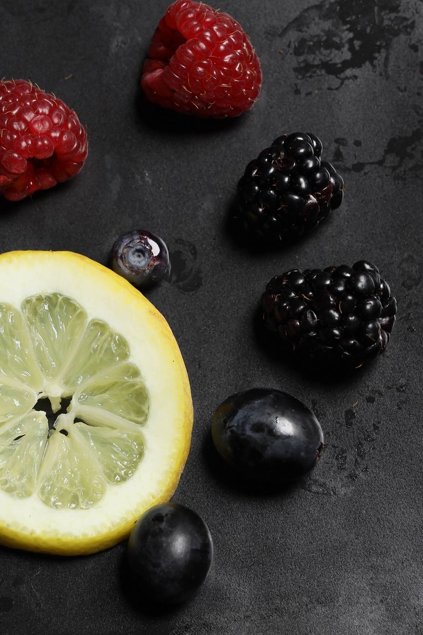 A collection of antioxidant-rich deep berries and citrus fruits